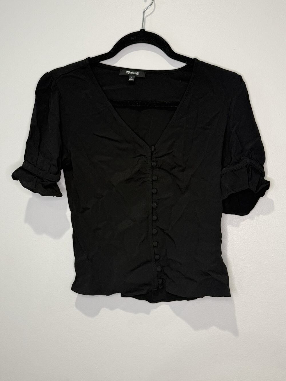 Madewell Womens Size 0 V-neck Blouse Ruffle Sleeve Textured Button Front Top